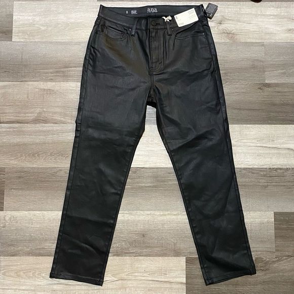 A.N.A. NWT High-Rise Straight Faux Leather Black Pants Size 8, MSRP $54 - Picture 1 of 9